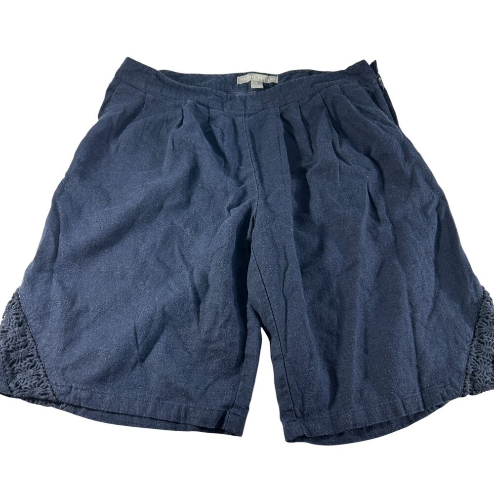 Valerie Stevens Navy Blue Linen Blend Shorts Womens Size 6 Crochet Details